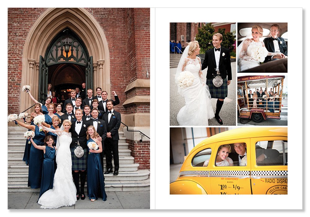 Wedding Party on trolly & vintage cab