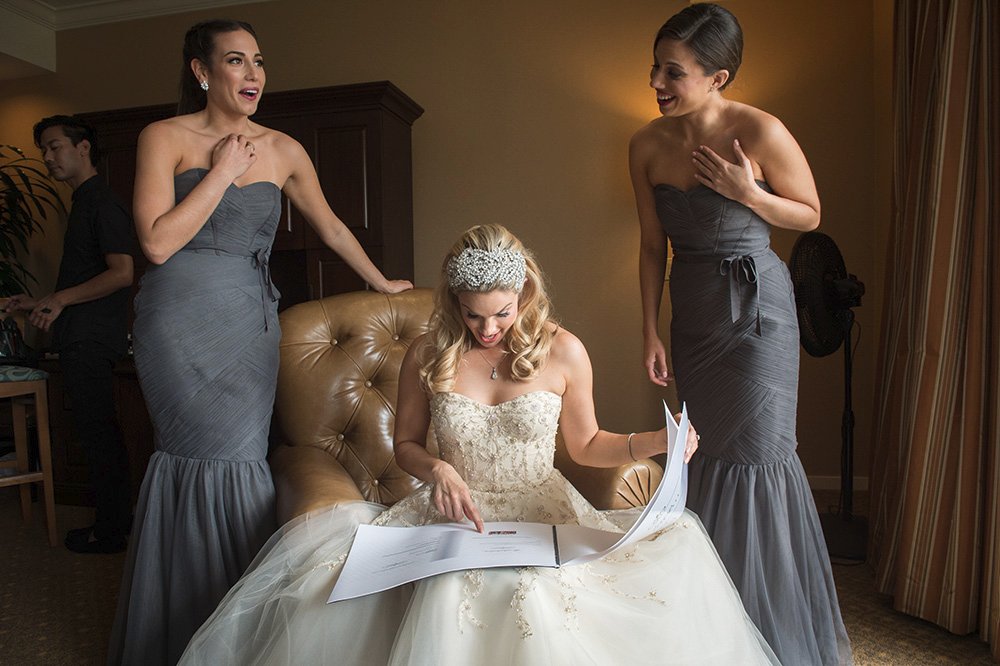 Hollywood bride opens pre-wedding gift at Pebble beach