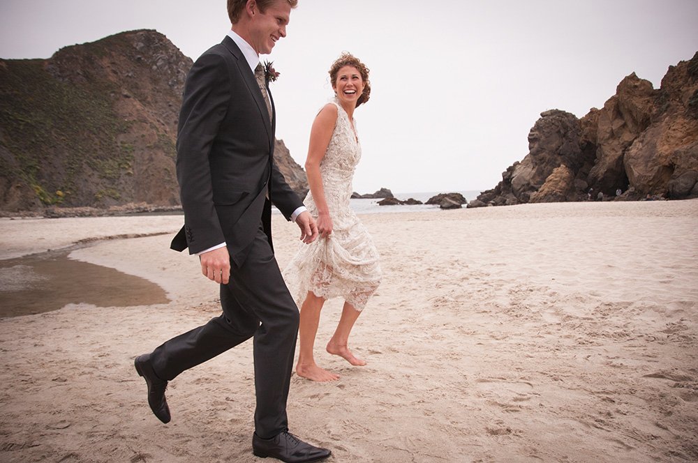 barefoot on Pfeiffer Beach before Paion Big Sur Wedding