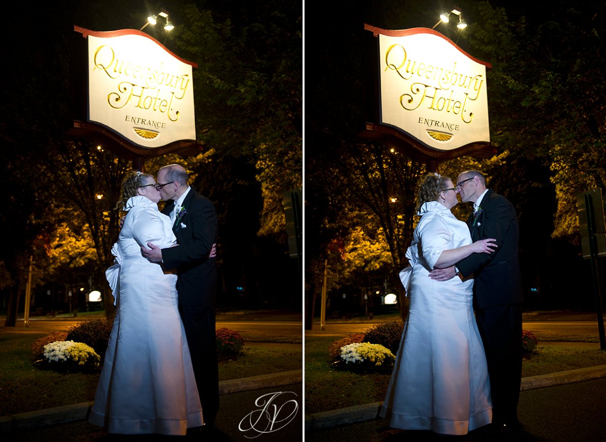 Wedding at The Queensbury Hotel, bride and groom night photo, Lake George Wedding Photographer