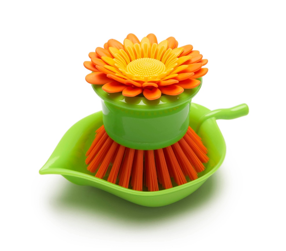 Vigar Flower Power Orange Palm Dish Brush With Holder