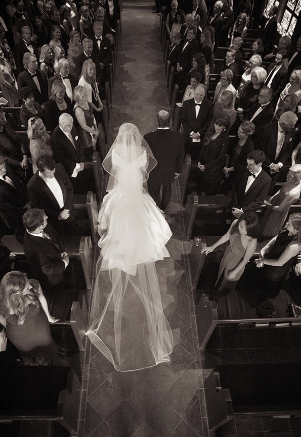 Texas bride walking down the aisle St. Paul’s church