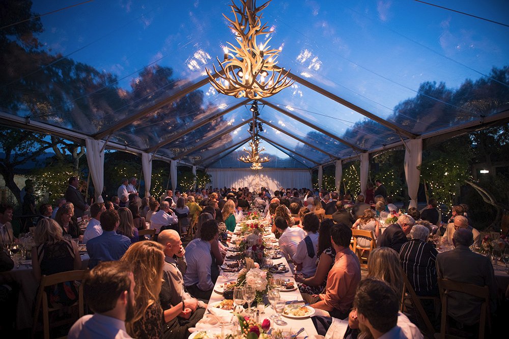 Antler Chandelier decoration in tent at Holman Ranch