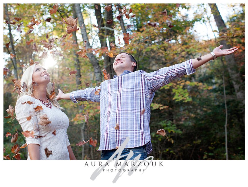 Autumn Leaves at Pisgah National Forest engagement session. © Aura Marzouk Photography, Greensboro Wedding Photographer