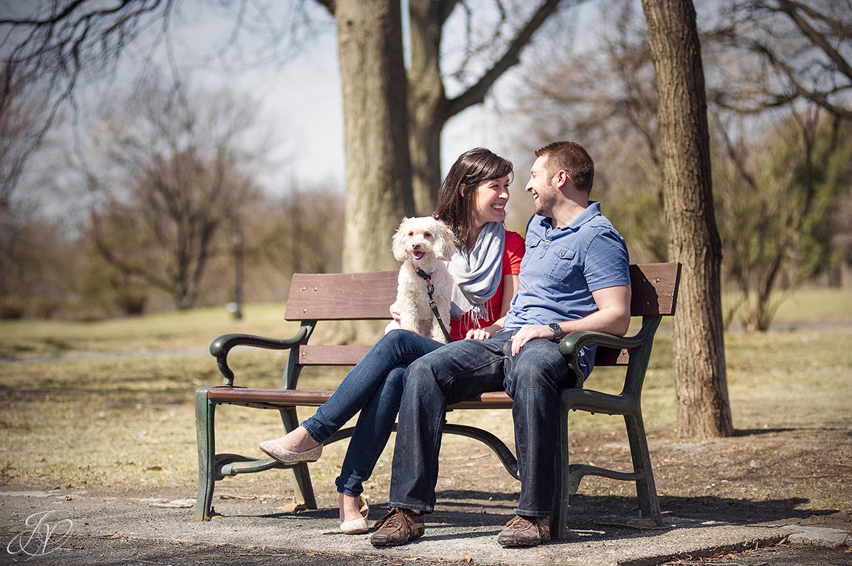 young couple on bench in washington park, engagement photos at washington park albany, albany engagement photography, downtown engagement session, albany portrait photography, engagement session in washington park