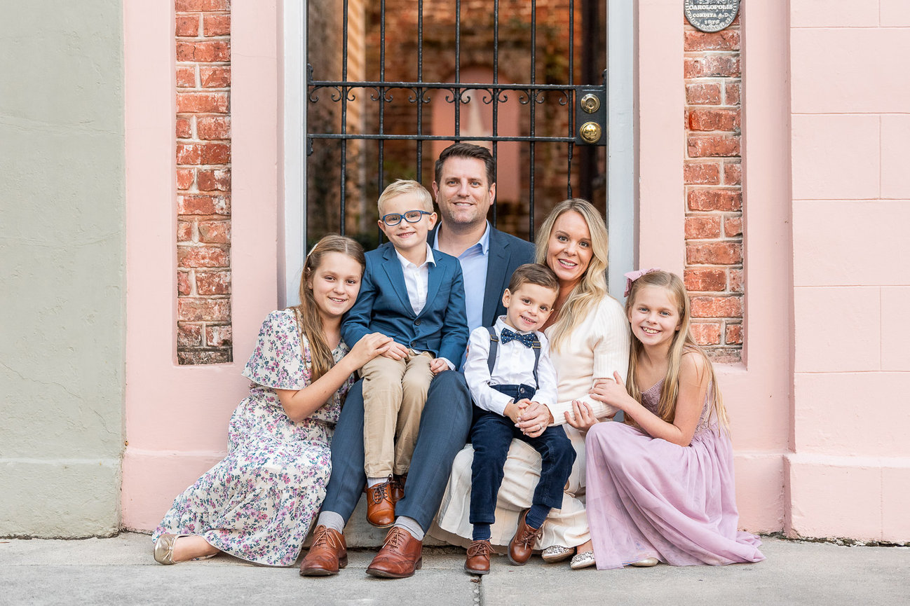Maternity Session at Golden Hour on Charleston's Rainbow Row