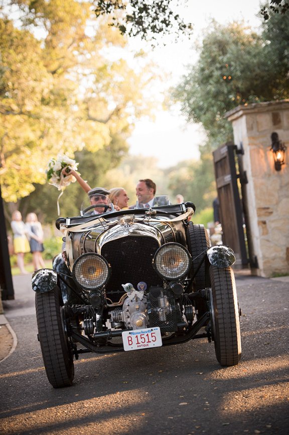 Vintage Bentley at Swiss wedding at Holman Ranch