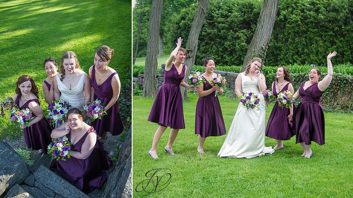 goofy bridal party photo, fun bridal party photo, bridal party photos, bridal party with purple dresses, albany wedding photographer, capital region wedding photographers