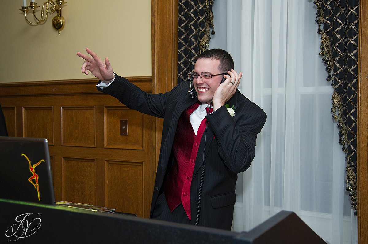 groom partying photo, groom dancing candid, Schenectady Wedding Photographer, The Stockade Inn, Reception candid photos, guests dancing candids, reception at the stockade inn