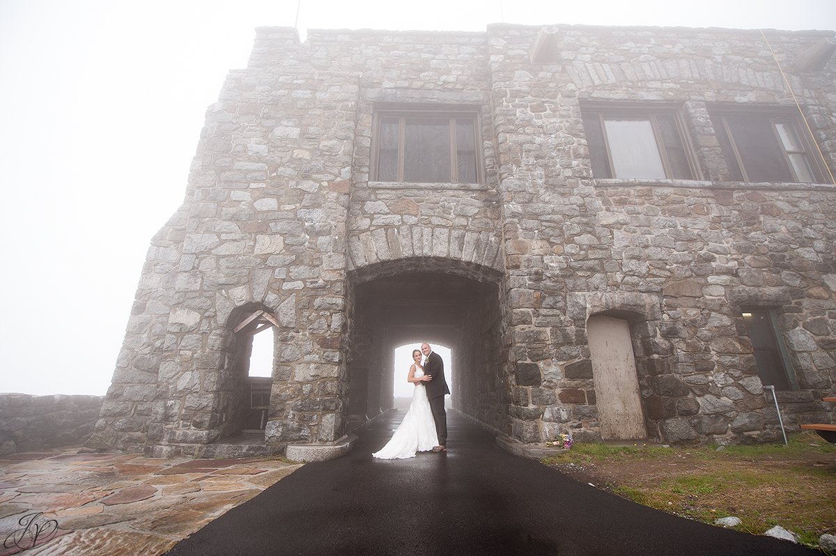 bride and groom whiteface mountain fog bridal portrait