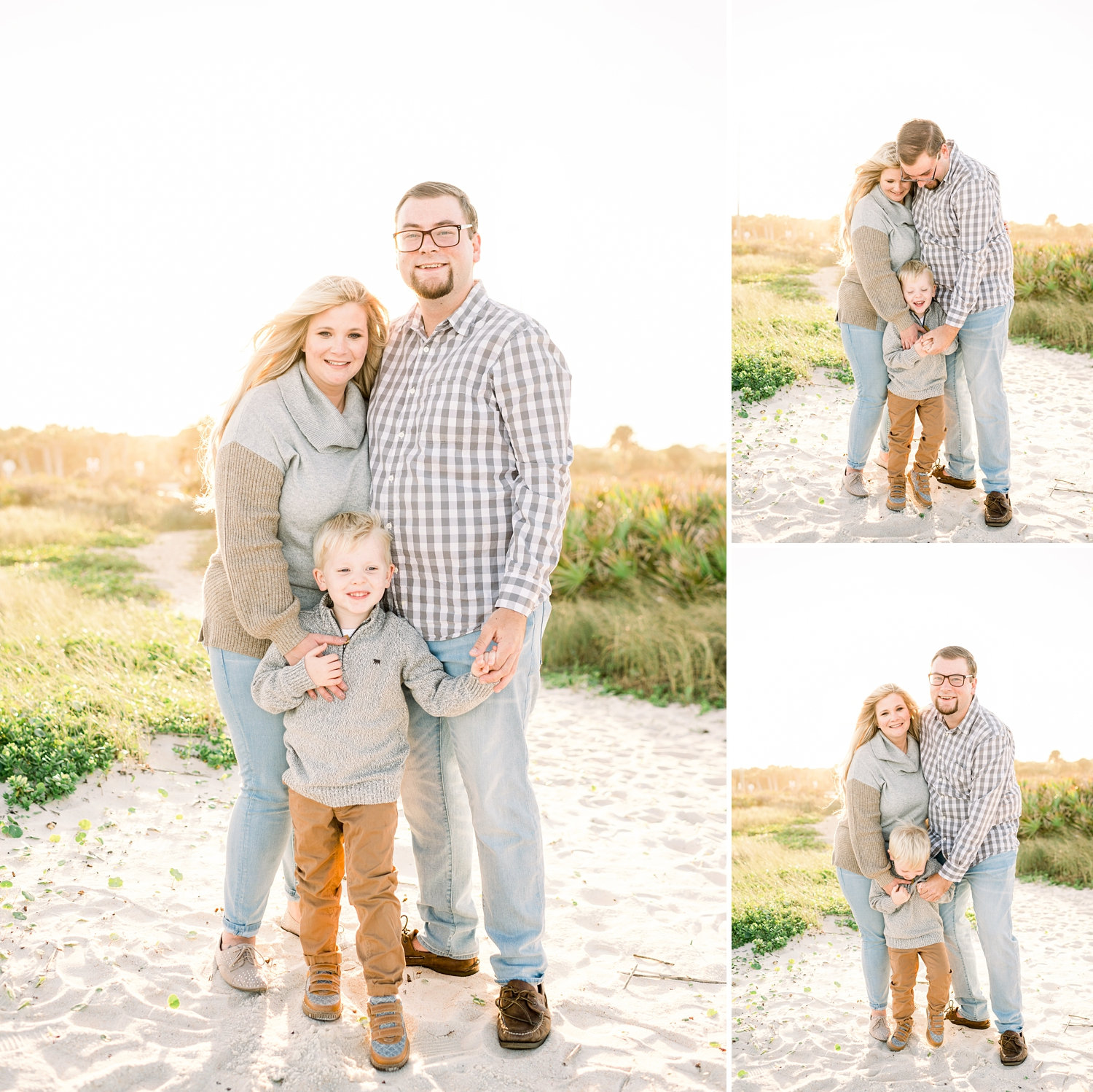 image collage, Midwestern couple and son at Florida beach, Saint Augustine, Rya Duncklee