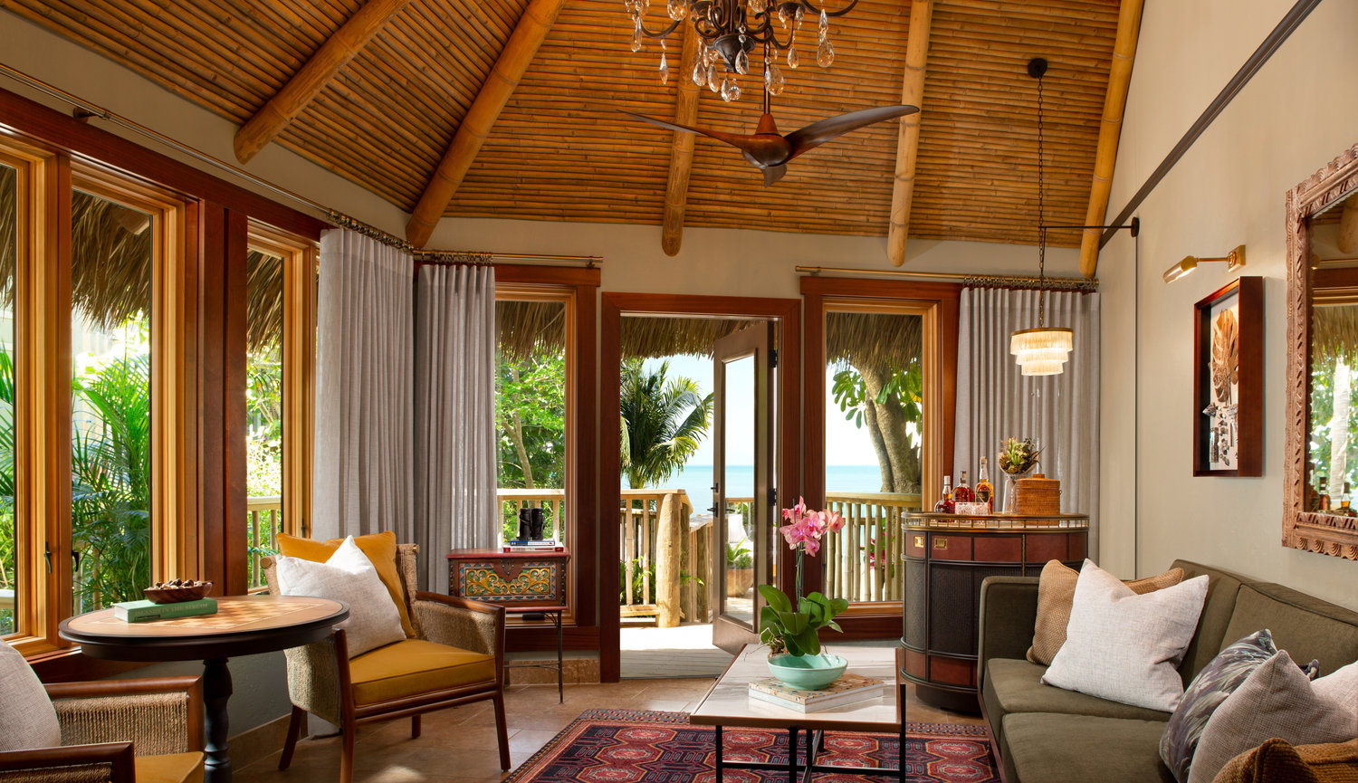 Tiki style room on Ocean with beautifully decorated inside in the Florida Keys.