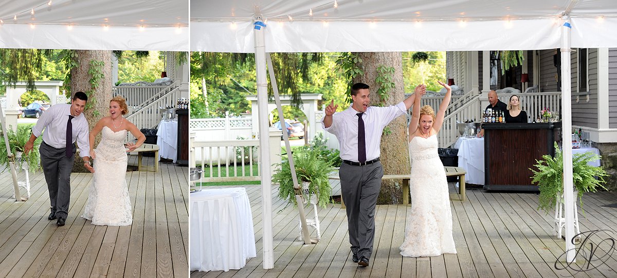 announcing bride and groom, mansion inn reception detail photo, just married photo, wedding ceremony photo,  Saratoga Wedding Photographer, mansion in rock city falls ny