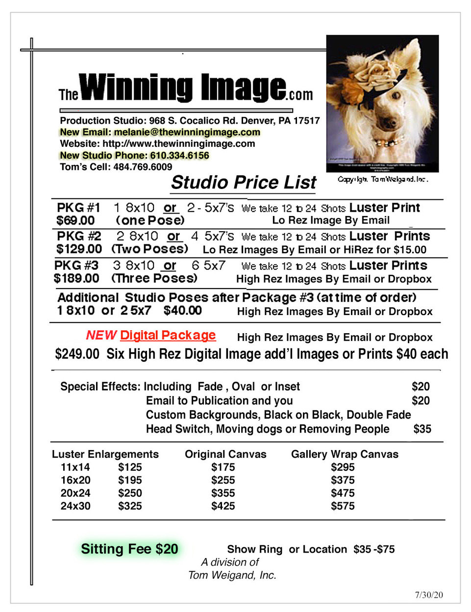 Portrait Price List The Winning Image