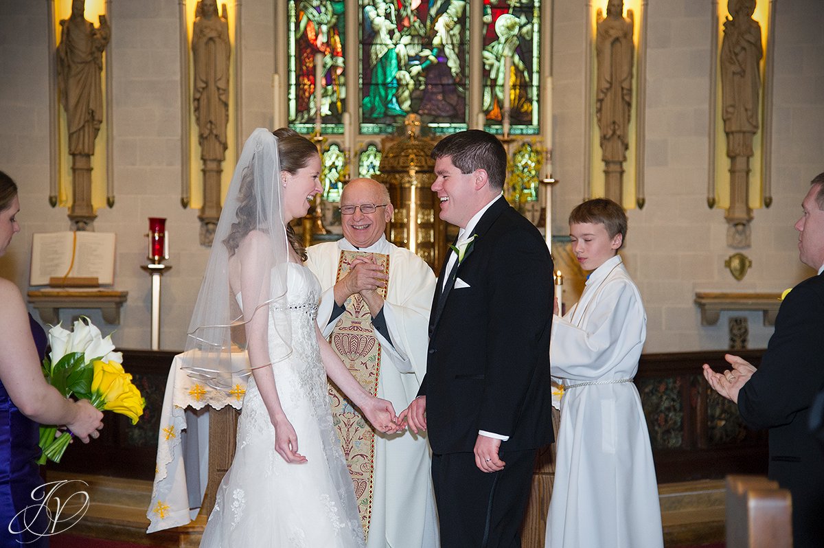 beautiful bride and groom at alter, fun ceremony photo, Saratoga Wedding Photographer, Saratoga National Golf Club wedding, wedding photographer saratoga ny, lake george wedding ceremony