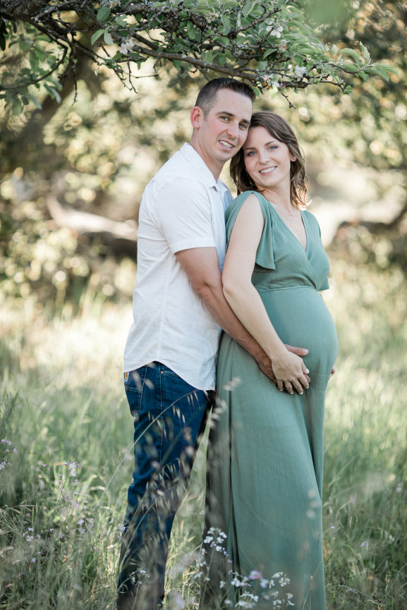 Maternity Portraits in an apple orchard in the fall in Sebastopol Ca,  Sonoma County Ca, taken by Sheila Johnson of Studio J Photography