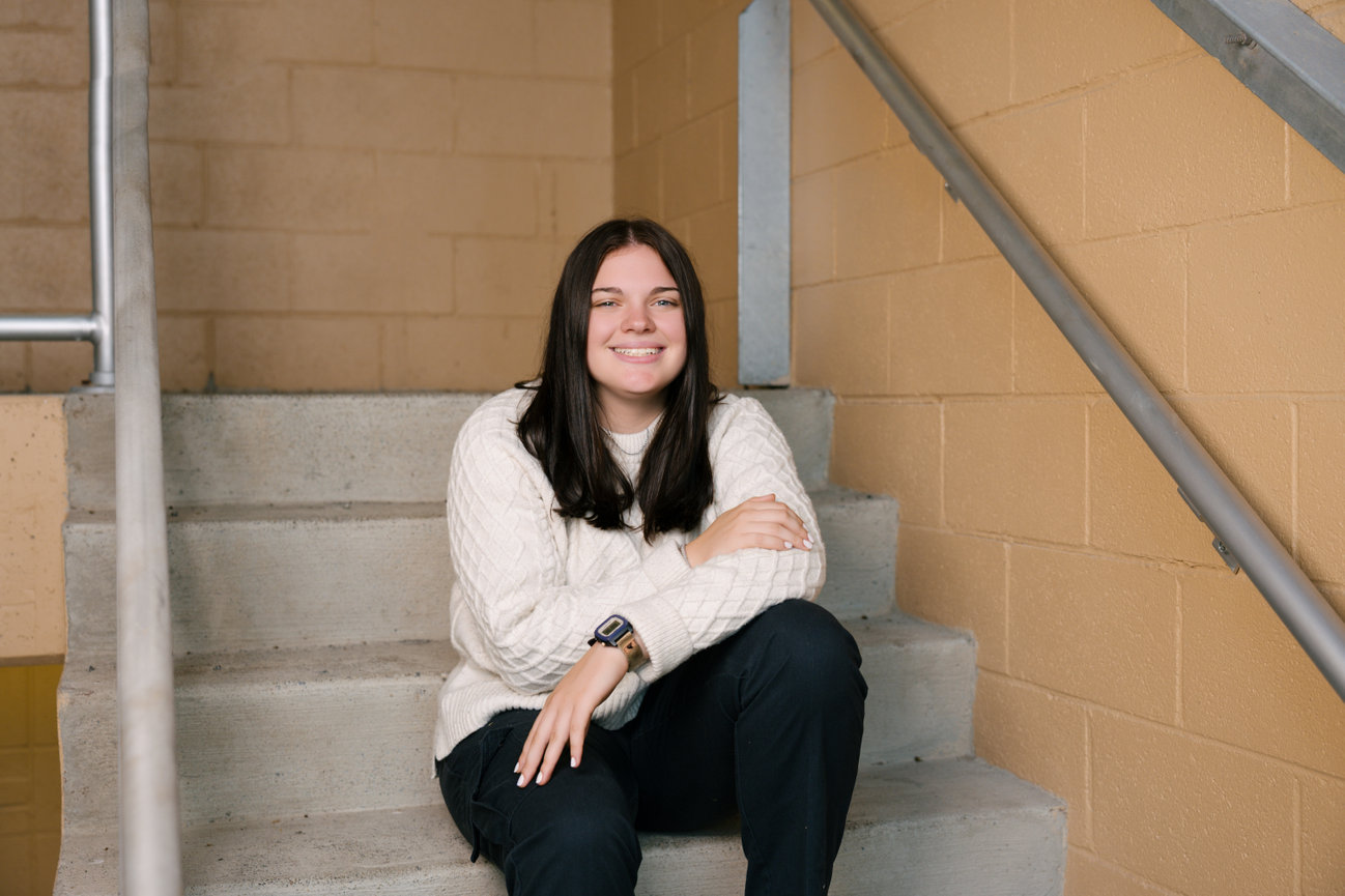 high school senior girl portraits in a unique parking garage stairwell in mercer county pa