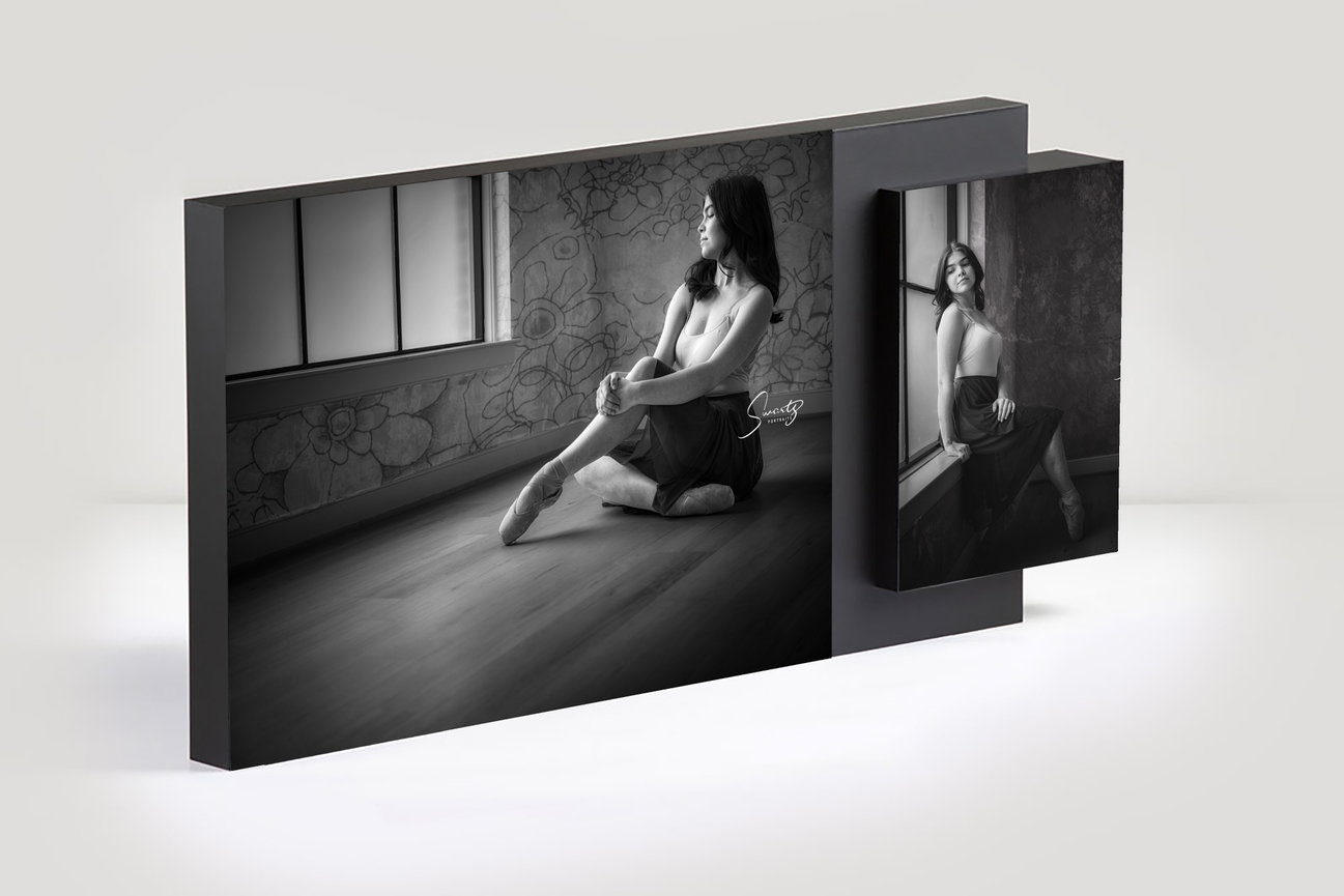 Black and white fine art senior portrait print mockup by Swartz Portraits