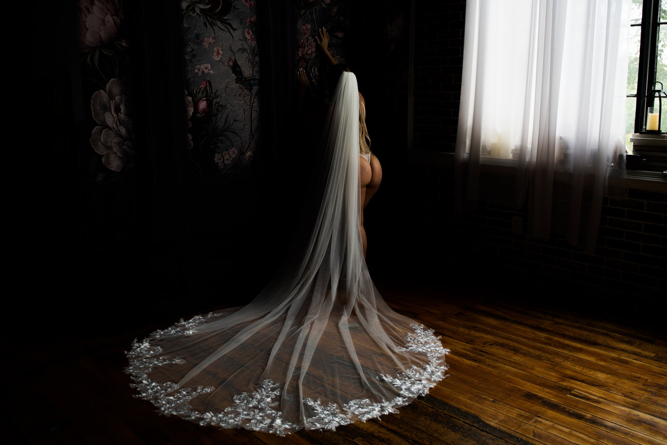 Elegant bridal boudoir portrait created in a private Atlanta studio