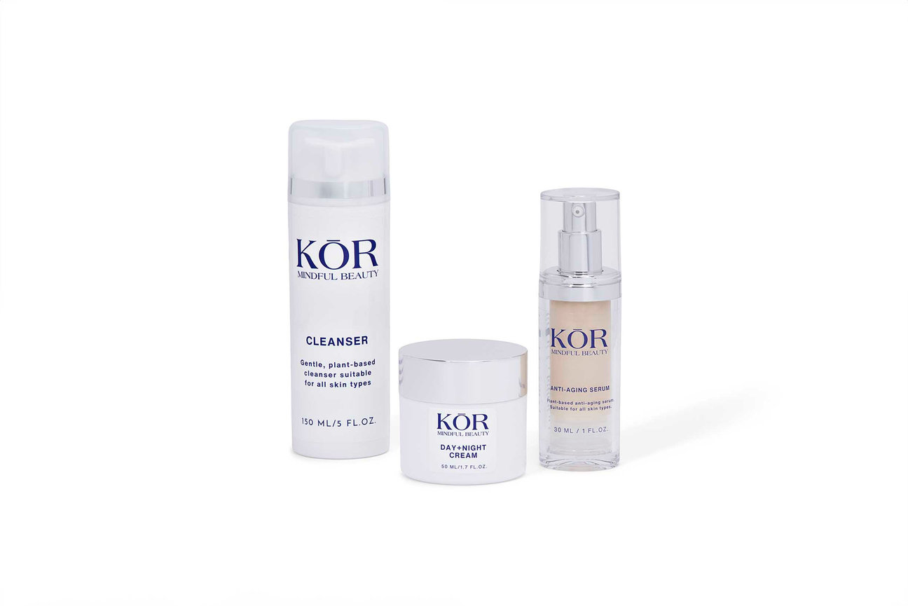 3 skincare products on white background