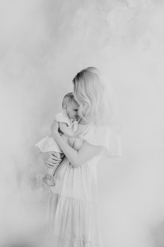 Black and white motherhood photo