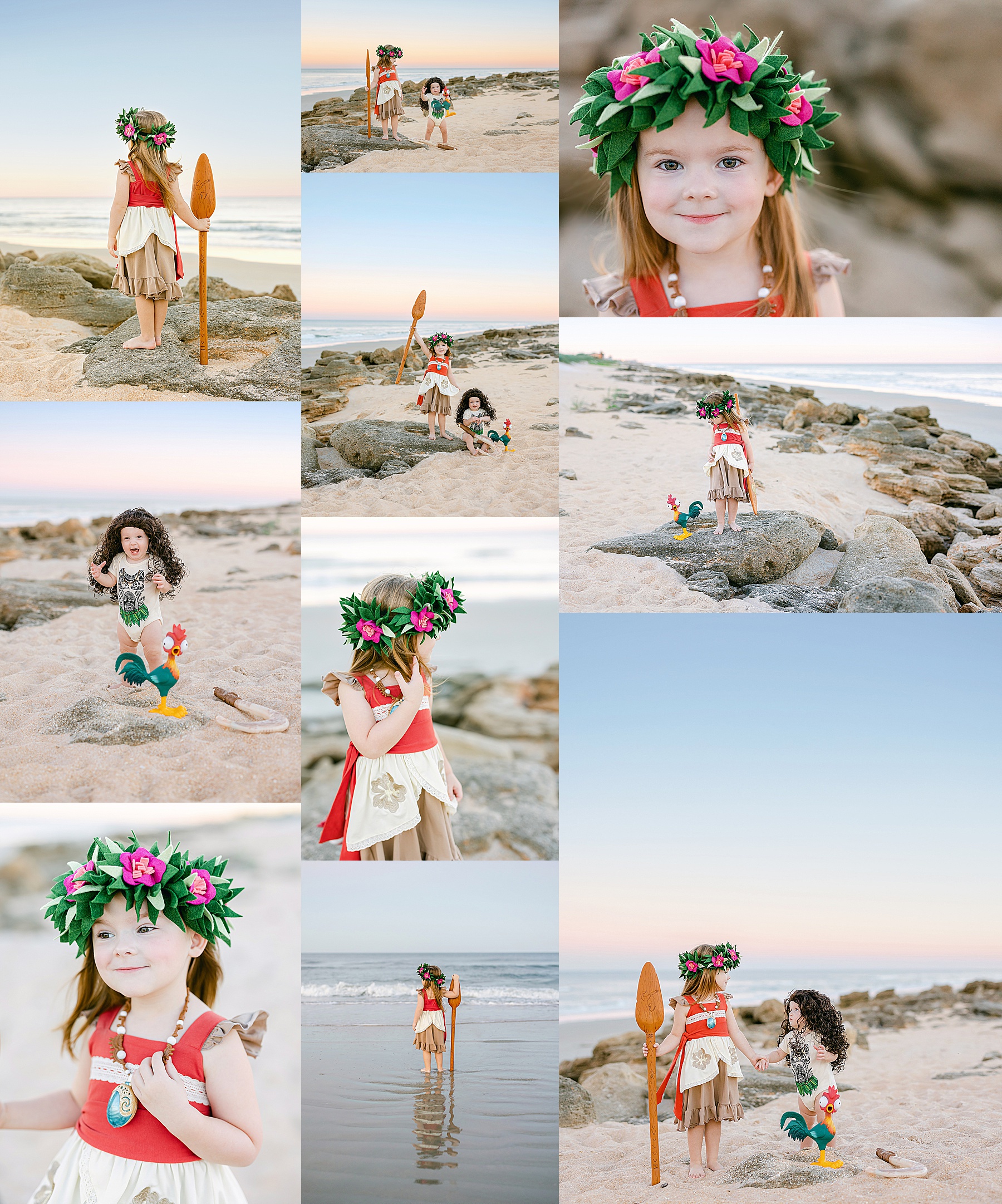 kids dressed up like characters from disney moana movie on the beach