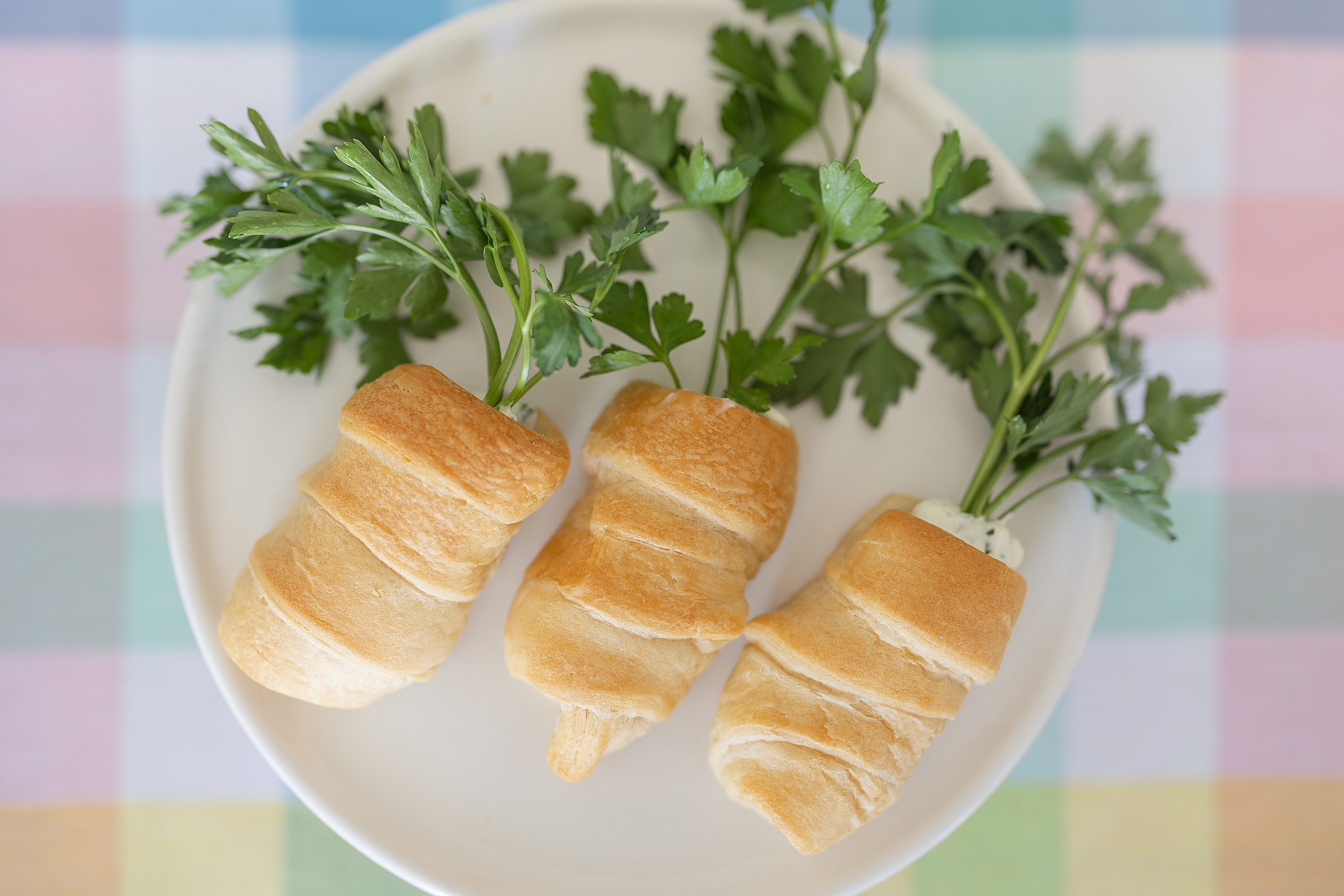 Easter recipe of Pillsbury crescent rolls baked to look like carrots.