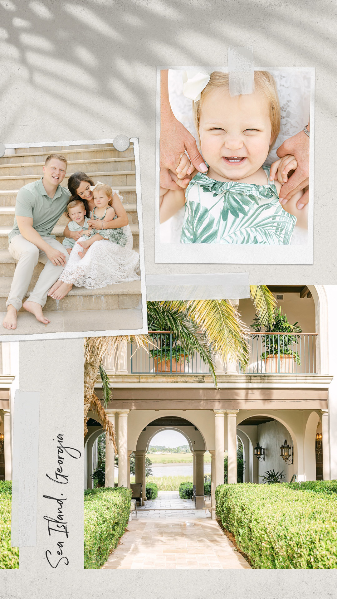 A collage from a family portrait session at The Cloister in Sea Island, GA.