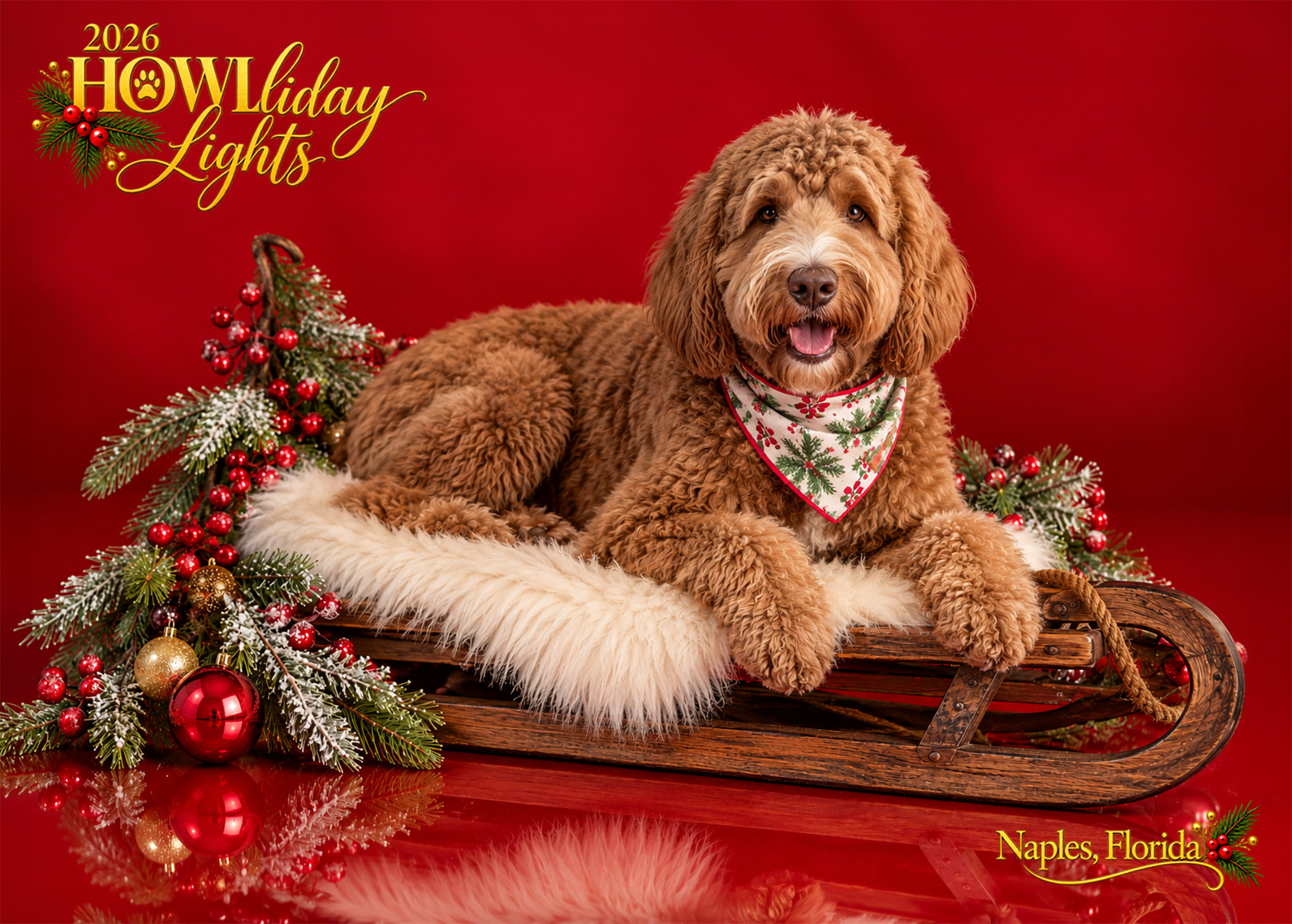 Winter Sled holiday dog portrait by The PAWtographers