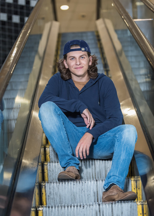 Senior year photo of guy in downtown Boise, Idaho