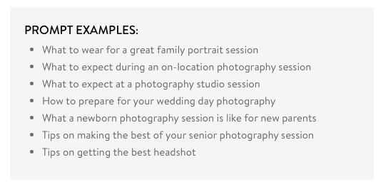 SEO Writing Prompts for Photographers - PhotoBiz Growth Hub
