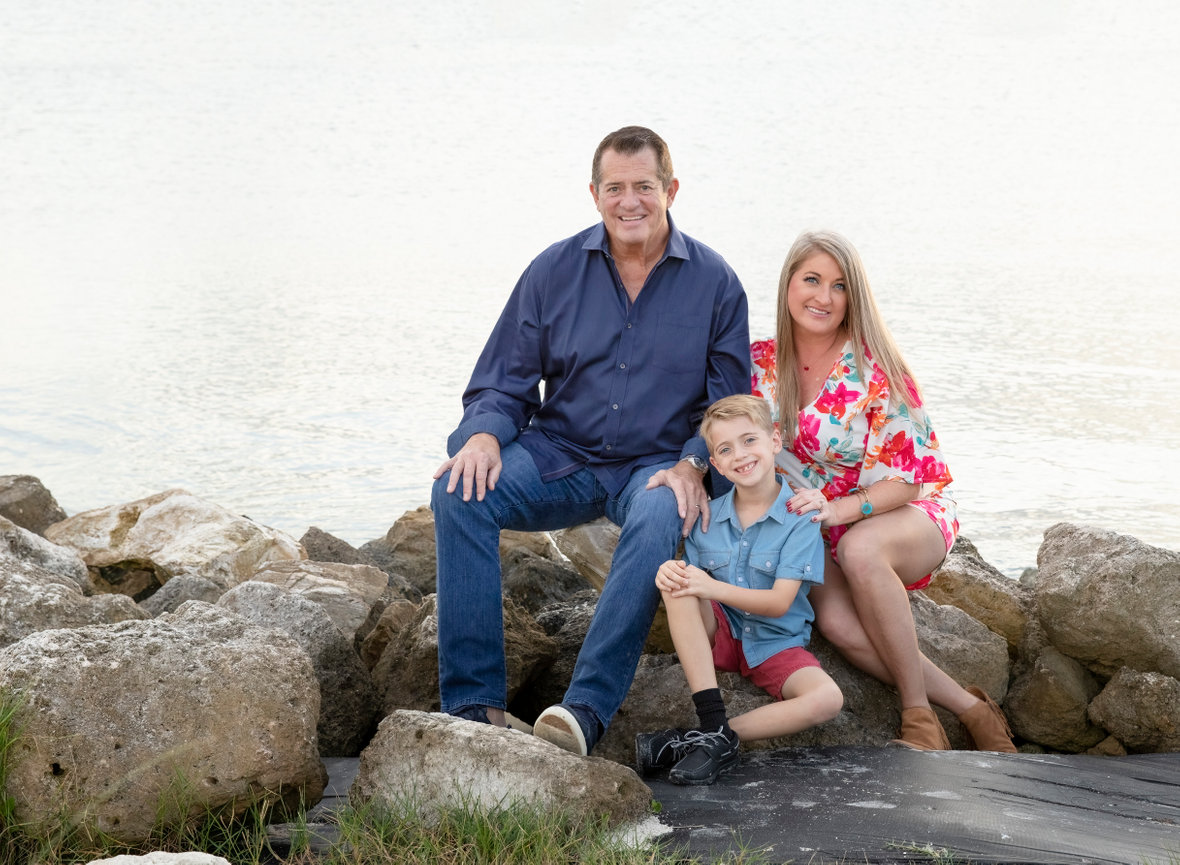 family photos at the lake