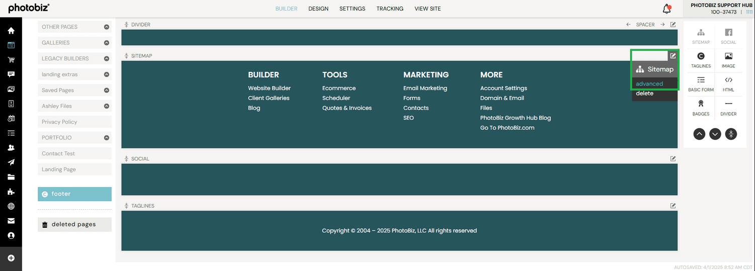 How Do I Adjust Padding and Spacing in my Footer? - PhotoBiz Knowledge Base