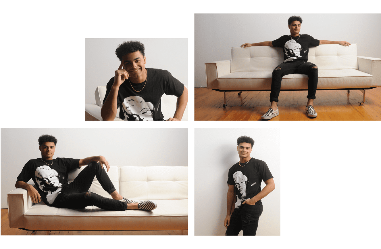 Haven wearing an Andy Warhol t-shirt in the Kliks Photography studio.